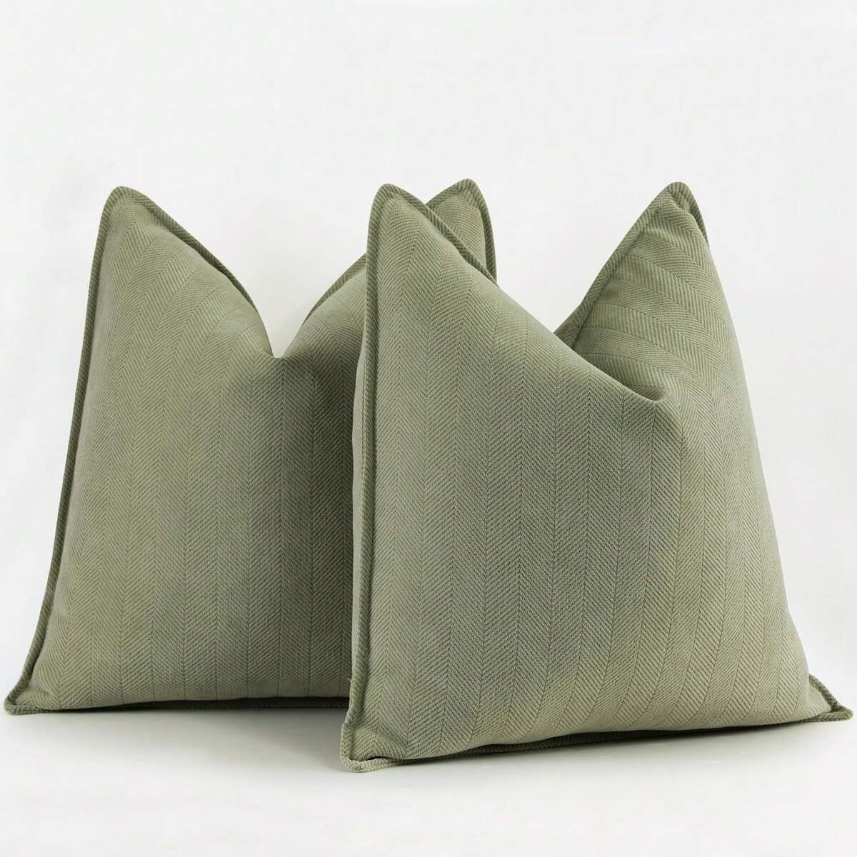One Sage Green Herringbone Trim Pillow Cover (Without Filling), Modern Soft Snowy Neale Decorative Cushion Case, Suitable For Sofa, Bed, Bedroom, Office, Hotel, Decoration, Suitable For All Seasons