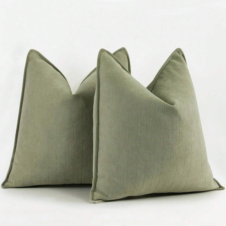 One Sage Green Herringbone Trim Pillow Cover (Without Filling), Modern Soft Snowy Neale Decorative Cushion Case, Suitable For Sofa, Bed, Bedroom, Office, Hotel, Decoration, Suitable For All Seasons