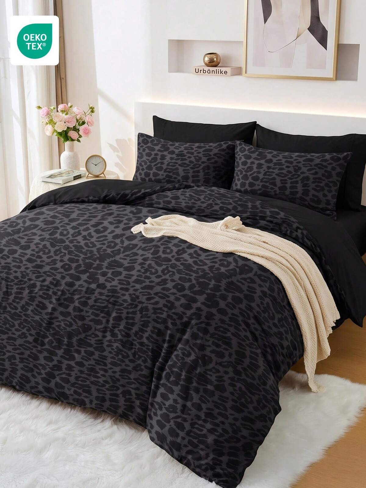 2/3pcs Black Leopard Print Duvet Cover Set, Bedding, Cozy Room Decor, Breathable Soft Anti-Pilling, Includes Duvet Cover And Pillowcases, No Duvet Insert, Suitable For Double/Full/Queen/King Bed, All Seasons, Home Textile, Machine Washable
